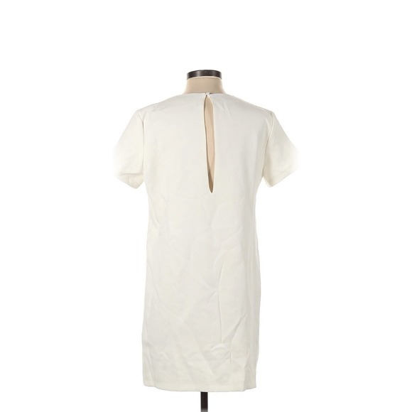 AmyEnjoyLife Ivory Mini Dress S Split Neck Short Sleeve Minimalist‎ Chic - Picture 2 of 4